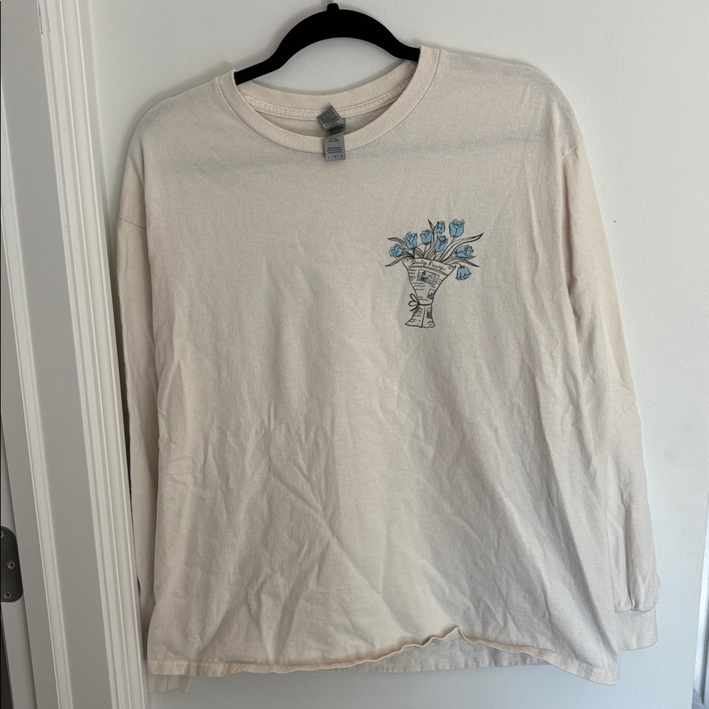 thouartmomo - Cream Long Sleeve Shirt with Blue Floral Print